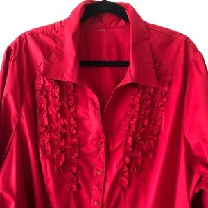 Red shirt blouse ruffled front